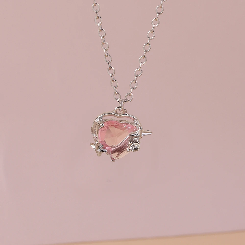 Aihua Neue Mode Trendy Y2k Kristall Rosa Zirkon Herz Anhänger Halskette Für Frauen Mädchen Süße Bowknot Halskette Partei Schmuck – Detail 11