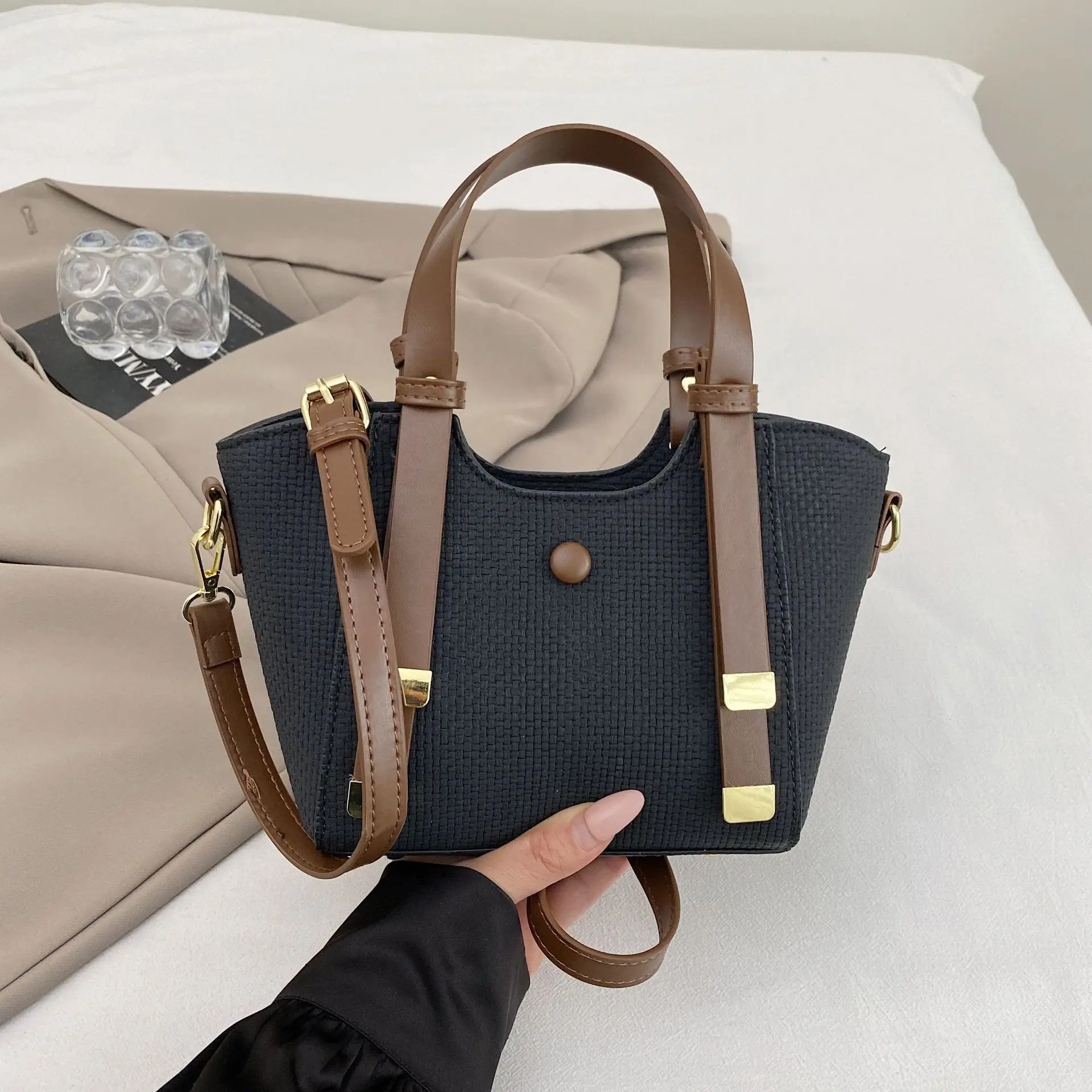 

New Stylish Preppy Fabric Bag - Versatile Women's Tote & Crossbody Bag, Multi-functional Daily Shoulder Bag