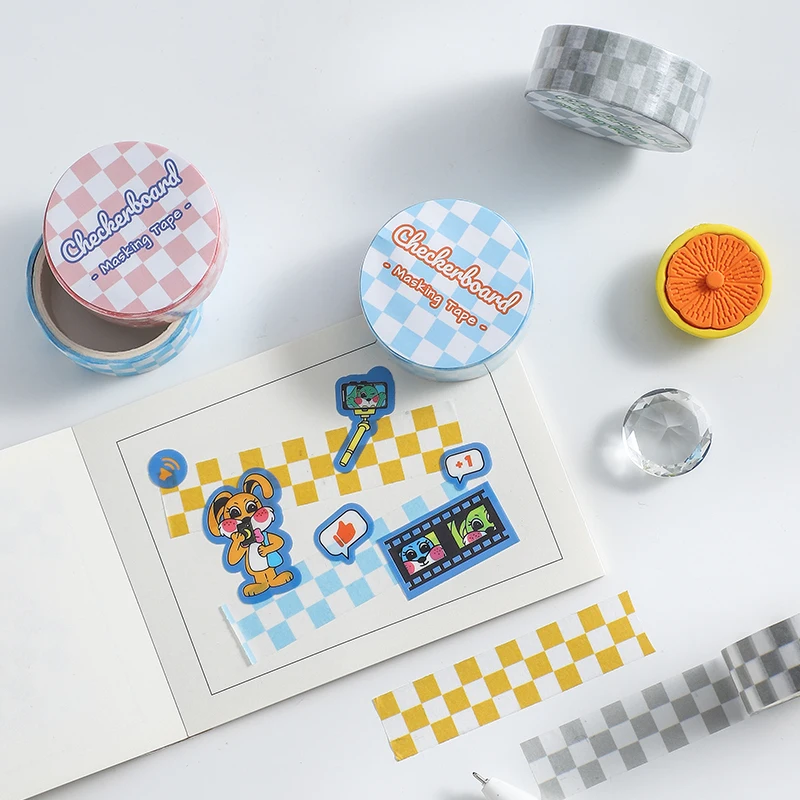 6 styles Checkerboard Masking Tape Multi Color Check Paper Washi Tape School Decoration Stickers for Diary Album Stickers