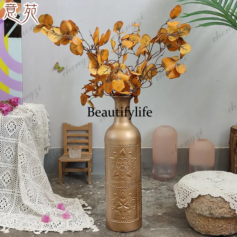 Light luxury wrought iron vase ornament entrance creative simulation flower decoration