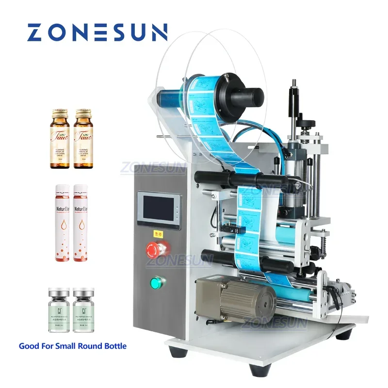 ZONESUN Vial Labeling Machine Sticker Pasting Machine Auto Discharging for Cylindrical Bottle Pen ReagentsTube Syringes E-bottle