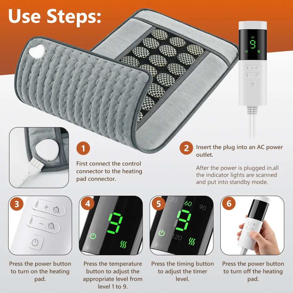 Electric Heating Pad 9 Temperature Control 4 Mode Timer Thermal Mat 27Pcs Infrared Light Device Cushion Mat for Back Abdomen
