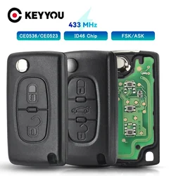 KEYYOU 2/3 Buttons ASK FSK Filp Remote Car Key 433MHz For Citroen C5 C2 C3 C4 Grand Picasso Berlingo C6 C8 ID46 CE0536 CE0523