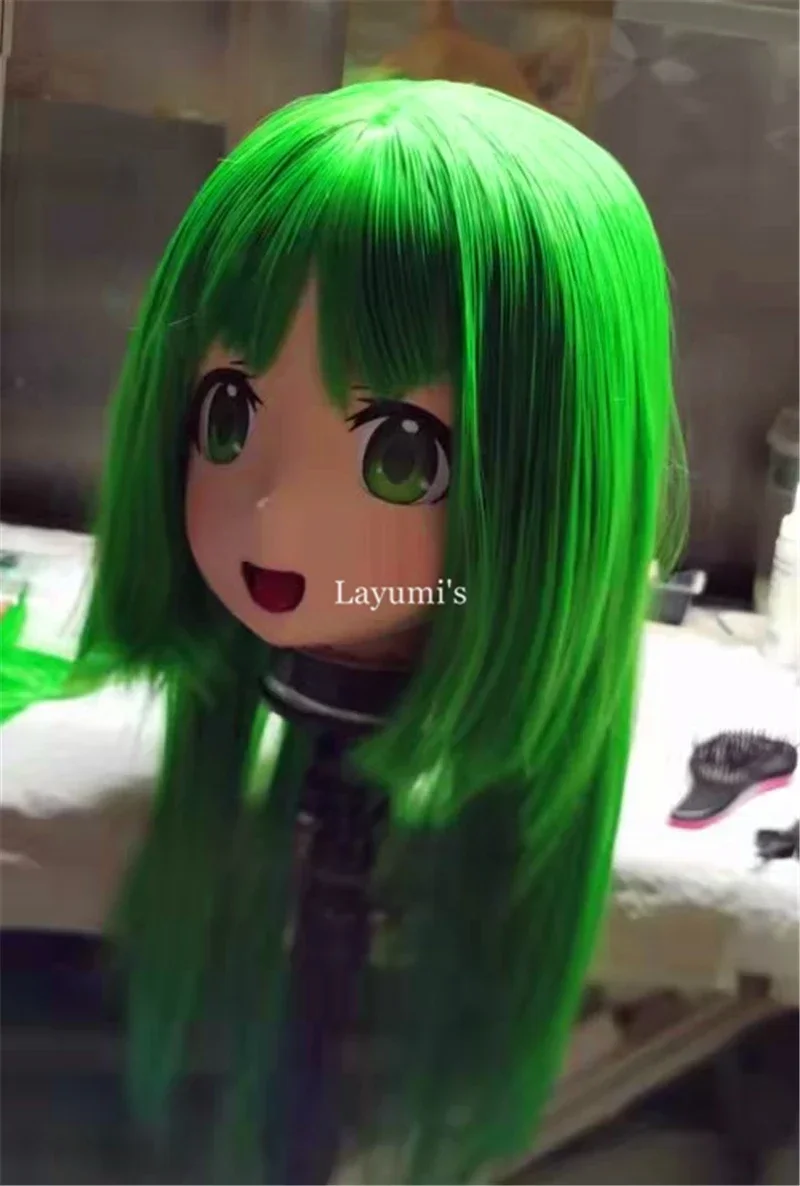 JW06 Japão Anime Cosplay Máscaras, Cabeça Cheia Máscara Boneca Lolita, Peruca de Cabelo Verde, Personagem de Desenhos Animados, Interpretação, JW06