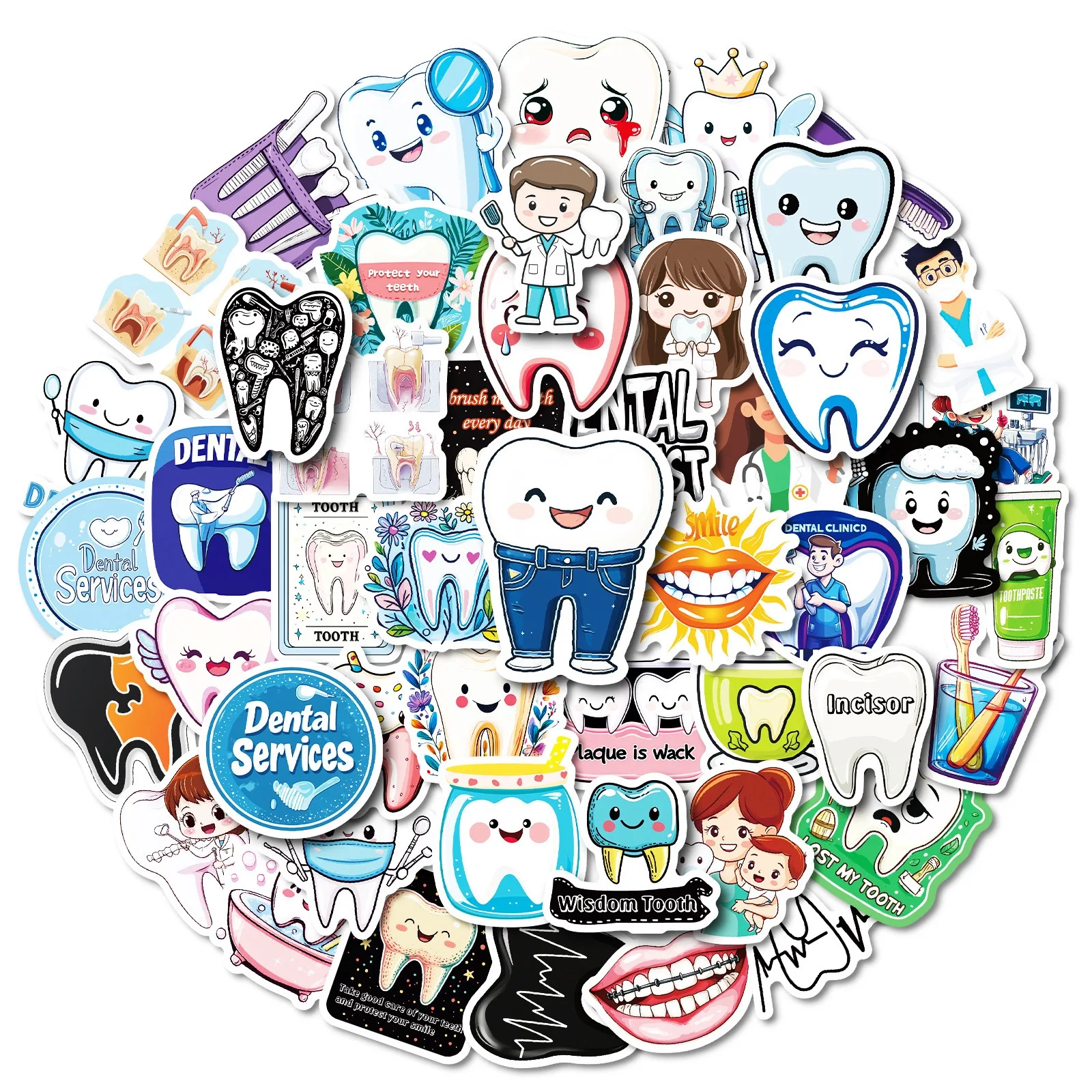 10/50pcs Cute Funny Dentist Protect Tooth Stickers Toothbrush Teeth Decal DIY Luggage Skateboard Laptop Cartoon Sticker Kids Toy