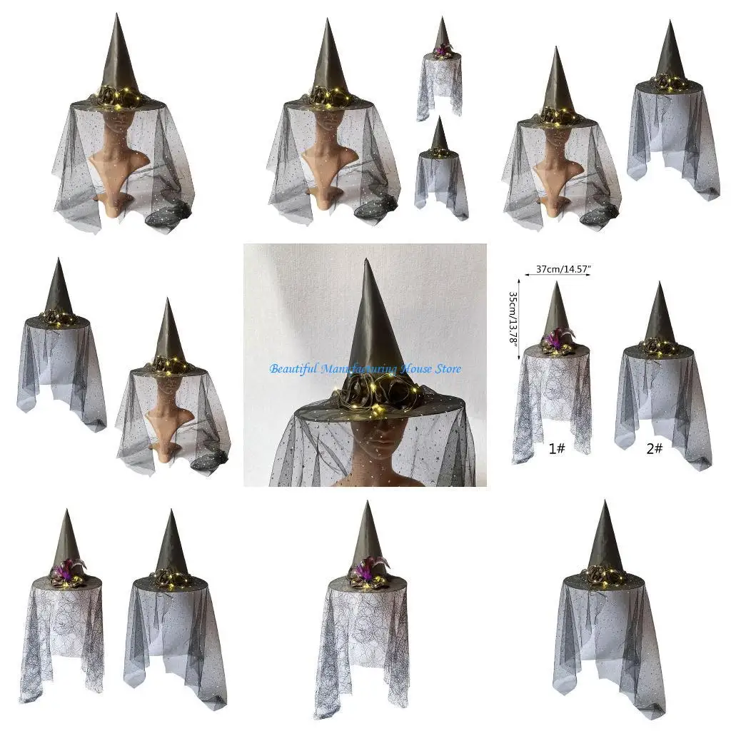 E56A Witch Hats Halloween Costume Accessory for Halloween Party Decorations Hat with Flickering Sequins for Masquerade
