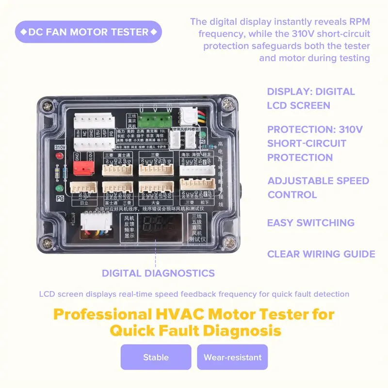 LNHF Air Conditioner DC Fan Motor Tester-Short-Circuit Protection, Speed Adjustment For 3-Wire/5-Wire For HVAC Motor Testing