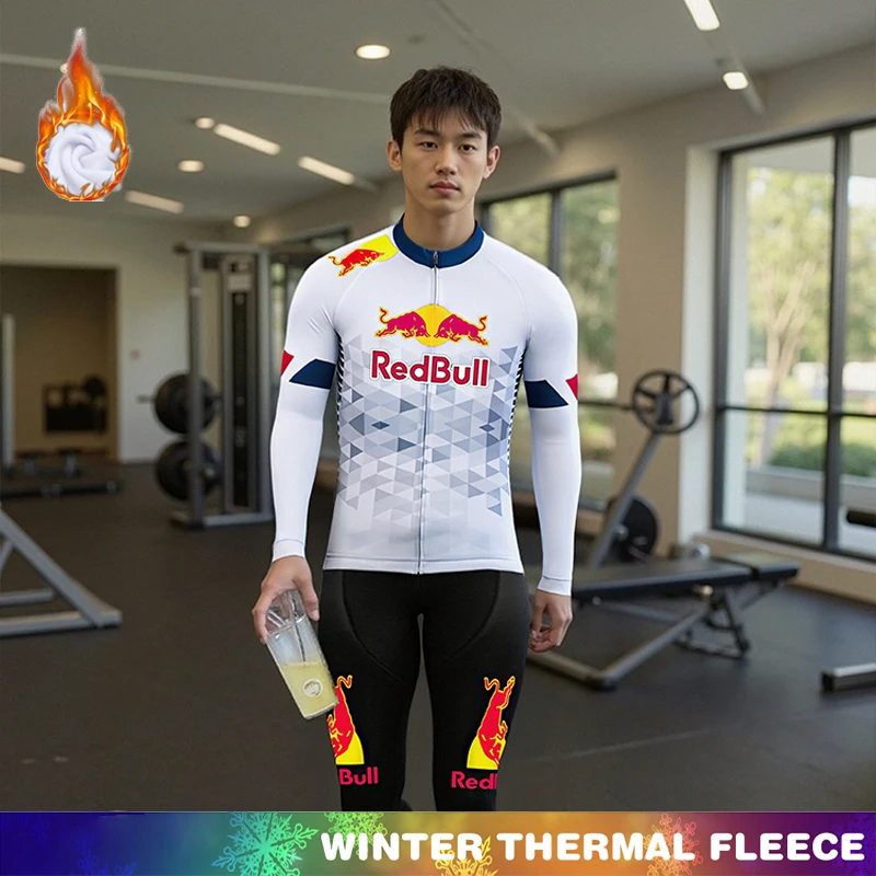 

Winter Thermal Fleece Cycling Jersey Men's Clothing RED BULL 2025 Jumper Clothes Man Outfit Sportswear Set Long Sleeve Biking