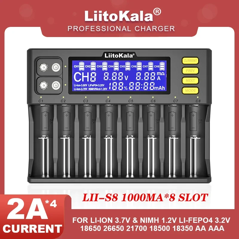 LiitoKala Lii-PD4 Lii-S8 Lii-402 Lii-202 Li-ion 3.6V NiMH 1.2V IMR 3.8V for 18650 26650 21700 26700 AA AAA  Battery Charger