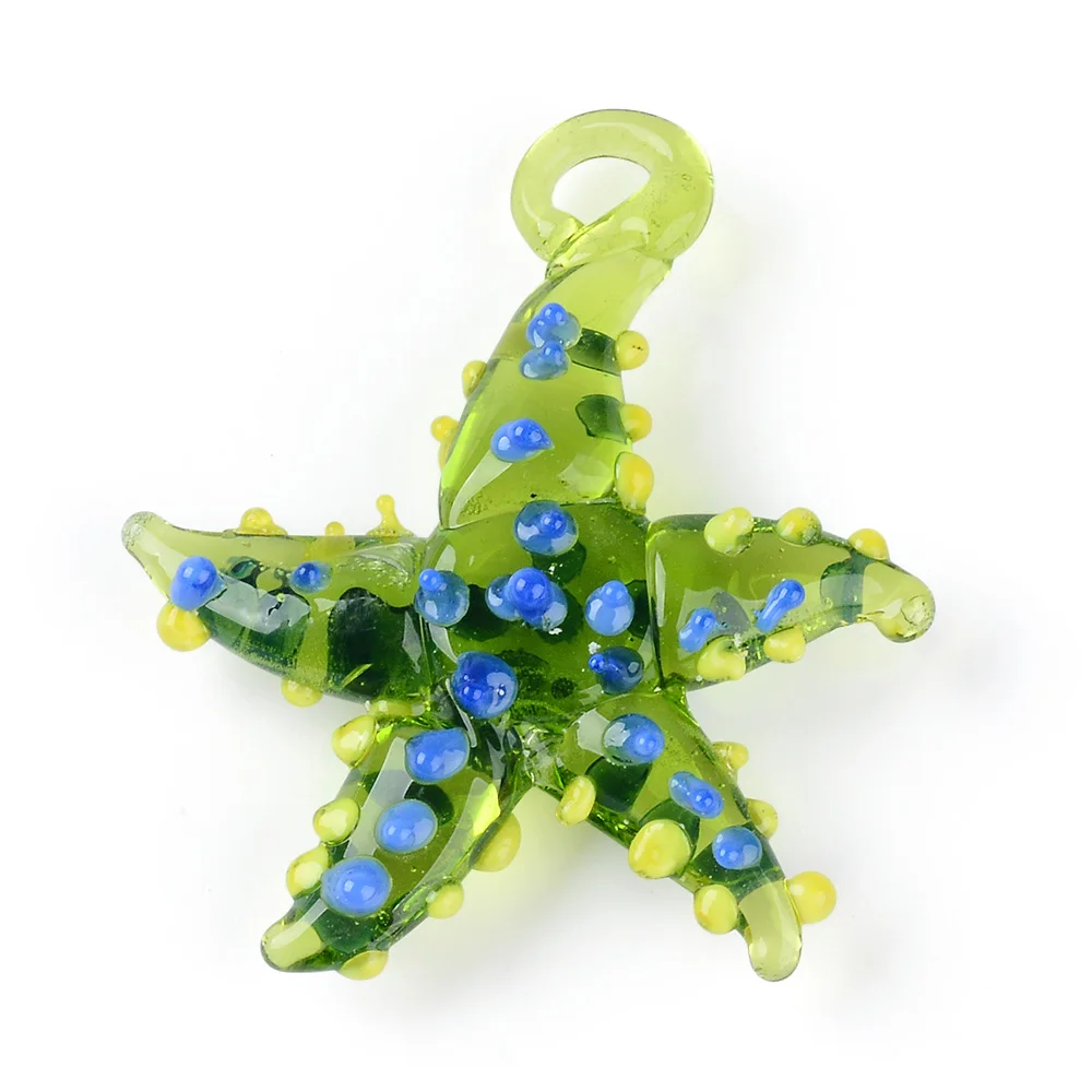6PCS Glass Starfish Pendant Cute Doll Glass Pendant Colorful Small Starfish Jewelry Making Necklace Earrings DIY Accessories