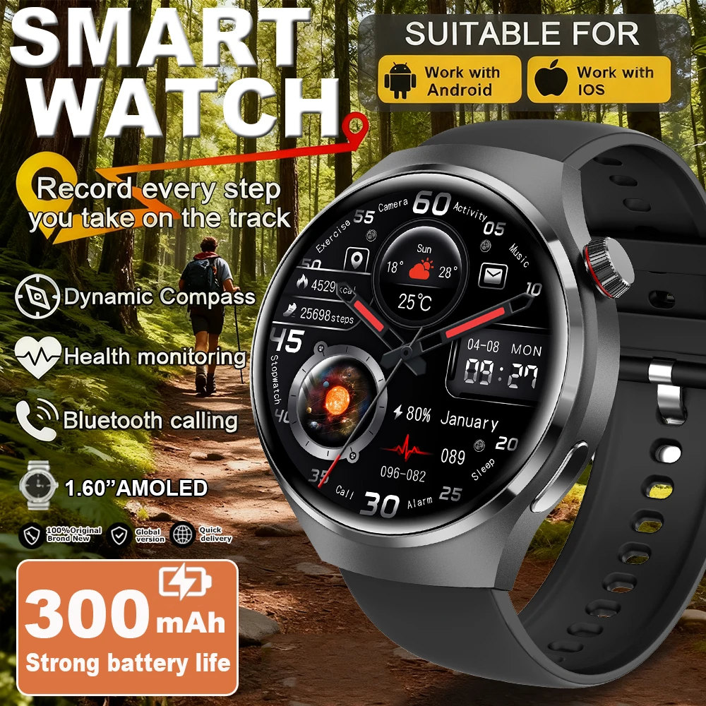 

2025 New Watch 4 GT Series Smart Watch Men AMOLED Screen Heart Rate Health Monitoring Bluetooth Call Business Smartwatch Man