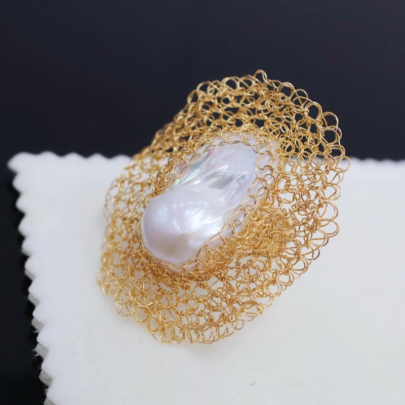 SGARIT الباروك خاتم اللؤلؤ 14k شغل الذهب النساء خواتم غرامة ريترو ستايل مجوهرات اكسسوارات هدية حفلة SR06