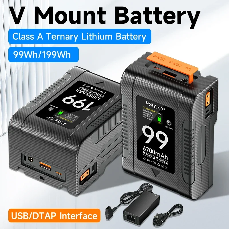 

V Mount V-Lock BP-199 BP-99 Battery BP Battery With D-Tap Adapter Charger for Sony Camcorder Broadcast Video Light Blackmagic