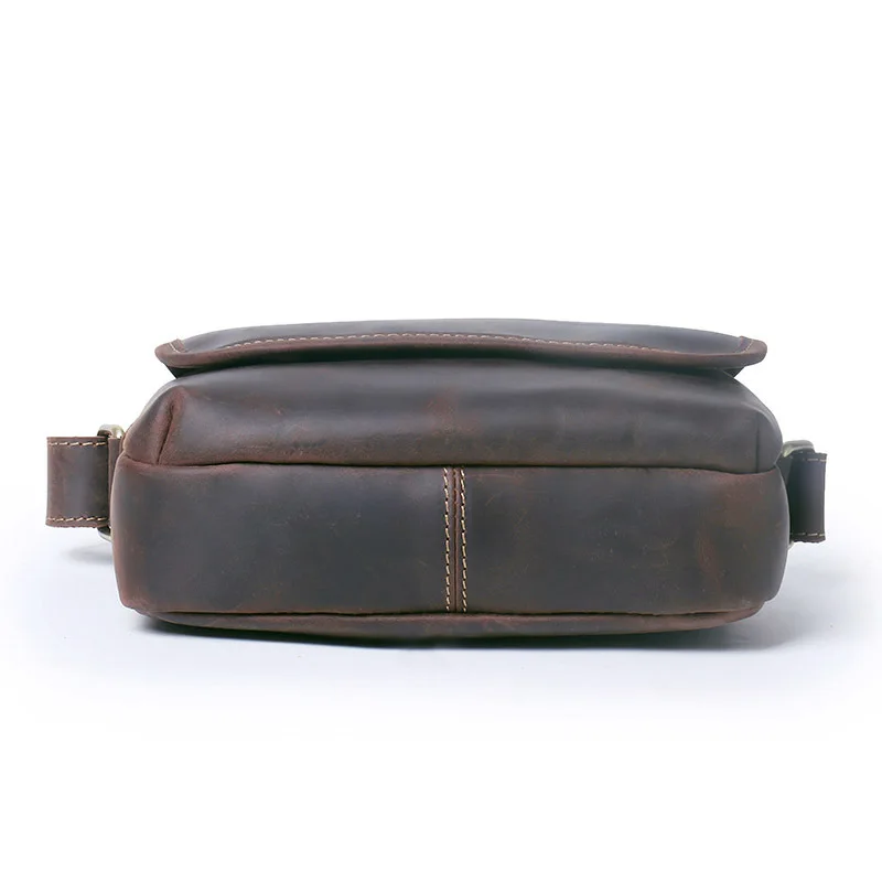 New Men's Distressed Leather Crossbody Bag, Vintage Genuine Pull-Up Leather Shoulder Bag, Spacious Casual Square Purse