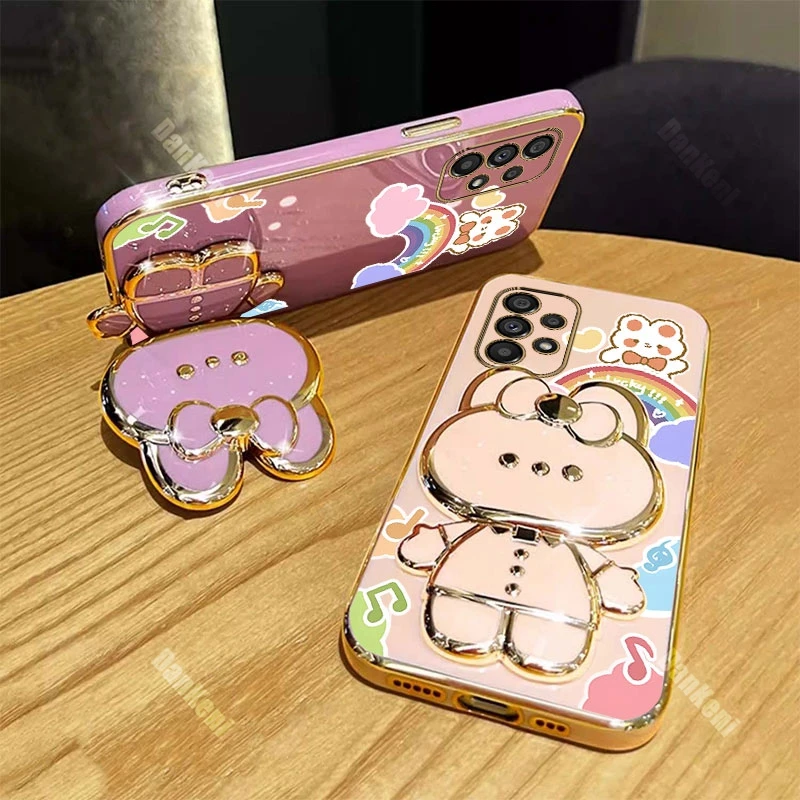 A53 A54 Lucky Rabbit Holder Bracelet Plating Phone Case For Samsung A53 A51 A54 A55 A52S A25 A34 A35 A50S A52 A50 A42 A33 Cover