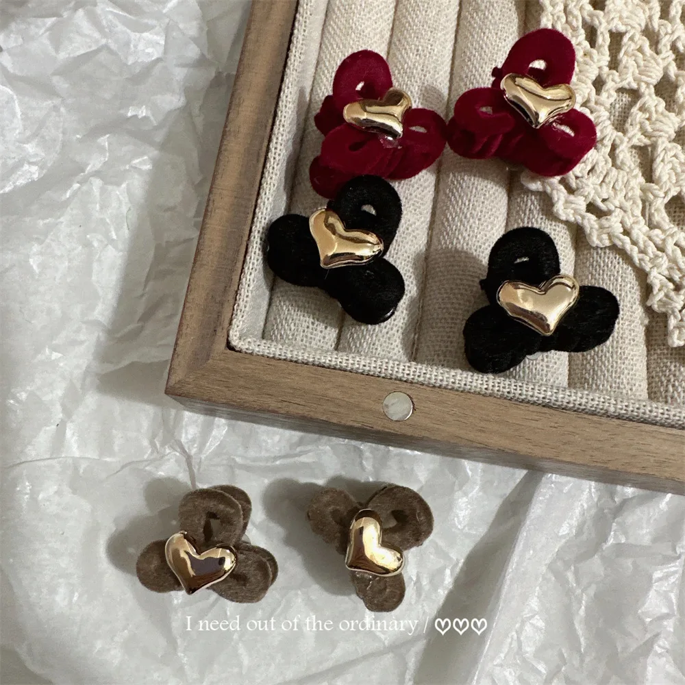 

Velvet Bow Small Hair Claw French Retro Crown Booster for Side Bangs Thin Hair Korean Japanese Style