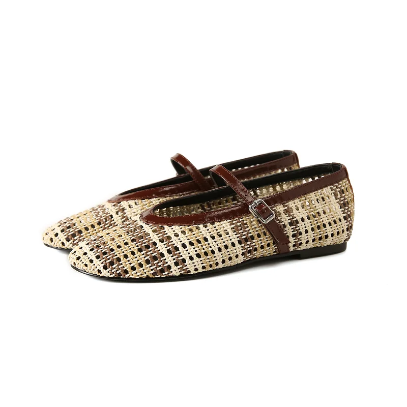 

Women Shoes Summer Simple Shoes Weave Mary Janes Round Toe Girls Flats Korea Style Crystals Mules Elegant Daily Shoes
