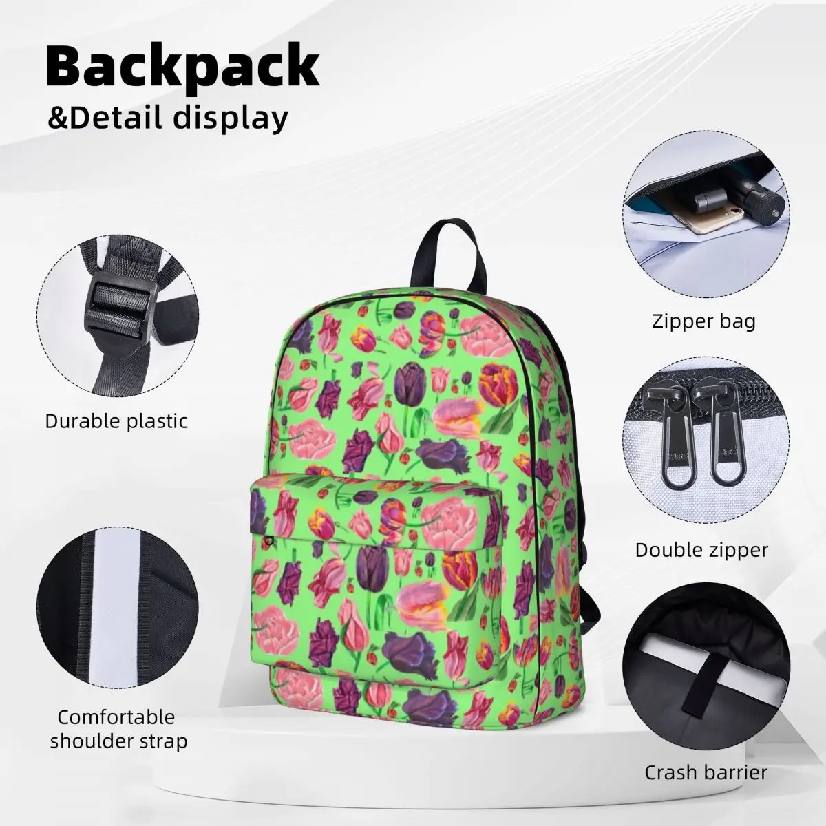 Tulip Collage Backpacks Boy Girl Bookbag Children School Bags Cartoon Kids Rucksack Laptop Rucksack Shoulder Bag Large Capacity