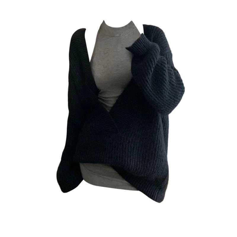 

Свободные свитера с длинными рукавами в ленивом стиле, пальто для женщин, весна-осень, новый вязаный жилет, комплекты из двух предметов Sueter