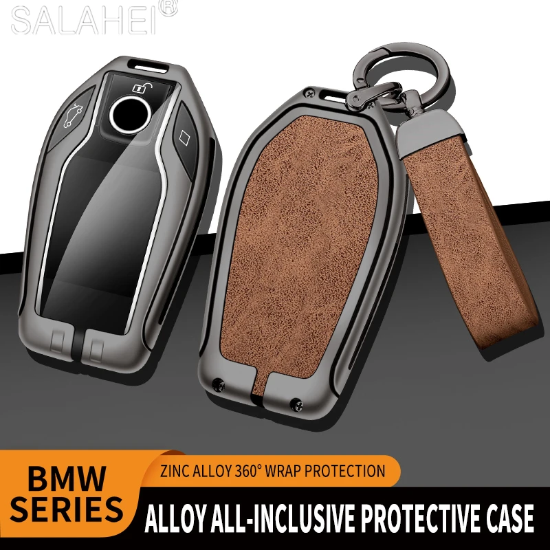 Alloy Leather Car Key Case Cover Keychain For Bmw 5 6 7 Series 530le Gt X3 X4 730li 740 G12 G30 G31 G32 I8 I12 I15 Accessories