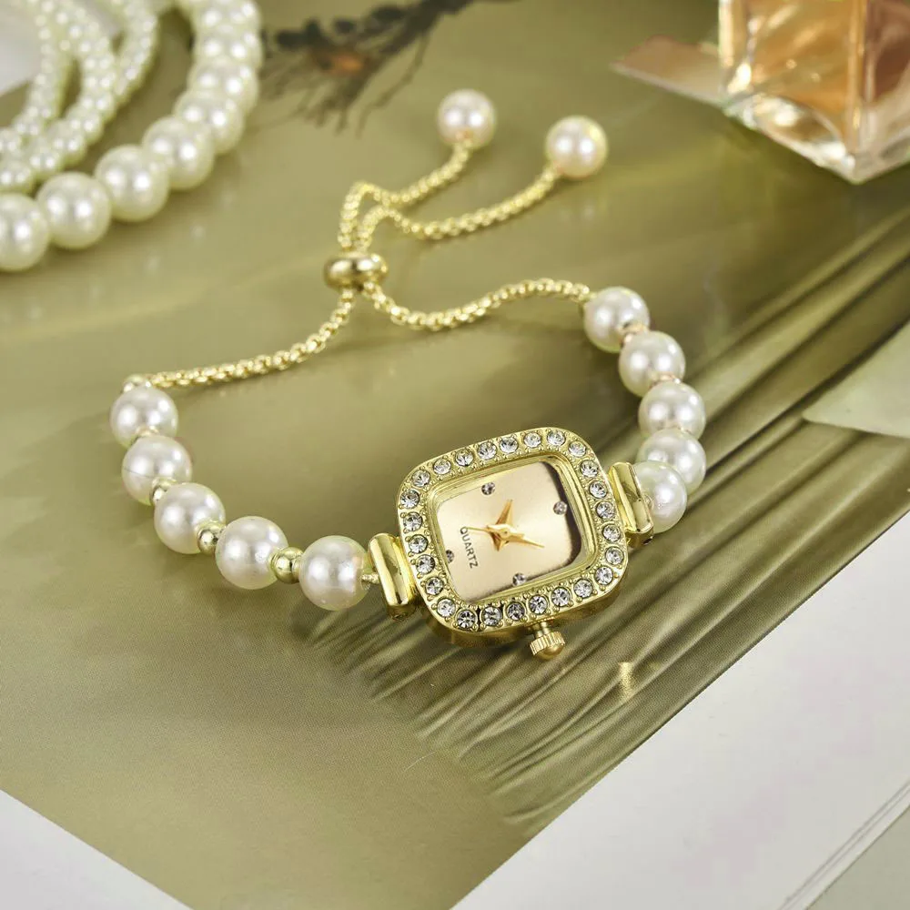 ساعات يد كلاسيكية من اللؤلؤ للنساء ساعات يد كوارتز مرصعة بالألماس ساعة نسائية فاخرة هدية Reloj Mujer #6