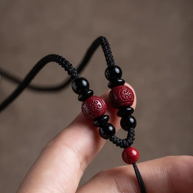 Original Hand-woven Zijin Cinnabar Pendant Rope Necklace Rope Adjustable YuPei Jade Pendant Rope for Men and Women Sweater Chain
