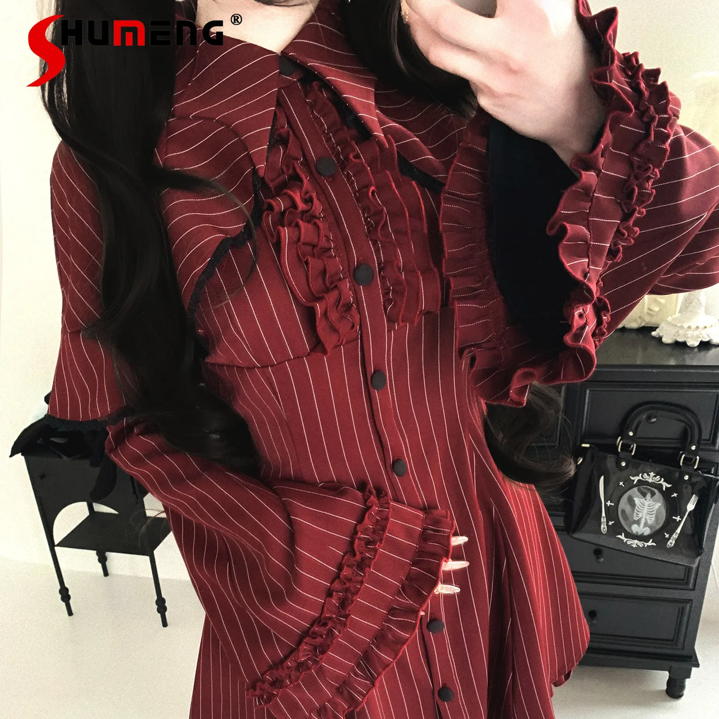 

Original Mine Gothic Lolita Red Striped Top and Shorts 2-piece Set Women Spring and Summer New Sweet Girls Cute Dress Set Outfit