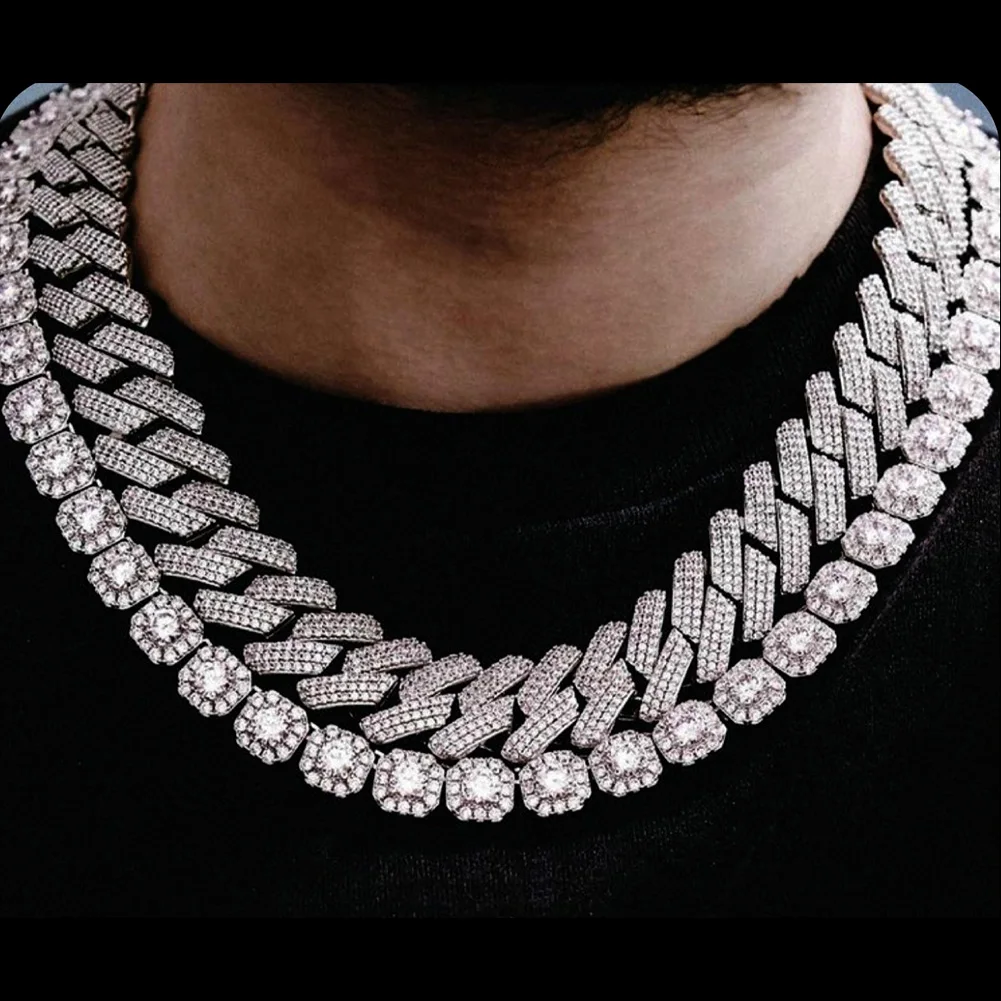 13/14/20MM HipHop Iced Out Chain Cuban Link Chain Necklace For Men Gold Silver Color Rhinestone Pave Men's Birthday Jewelry Gift