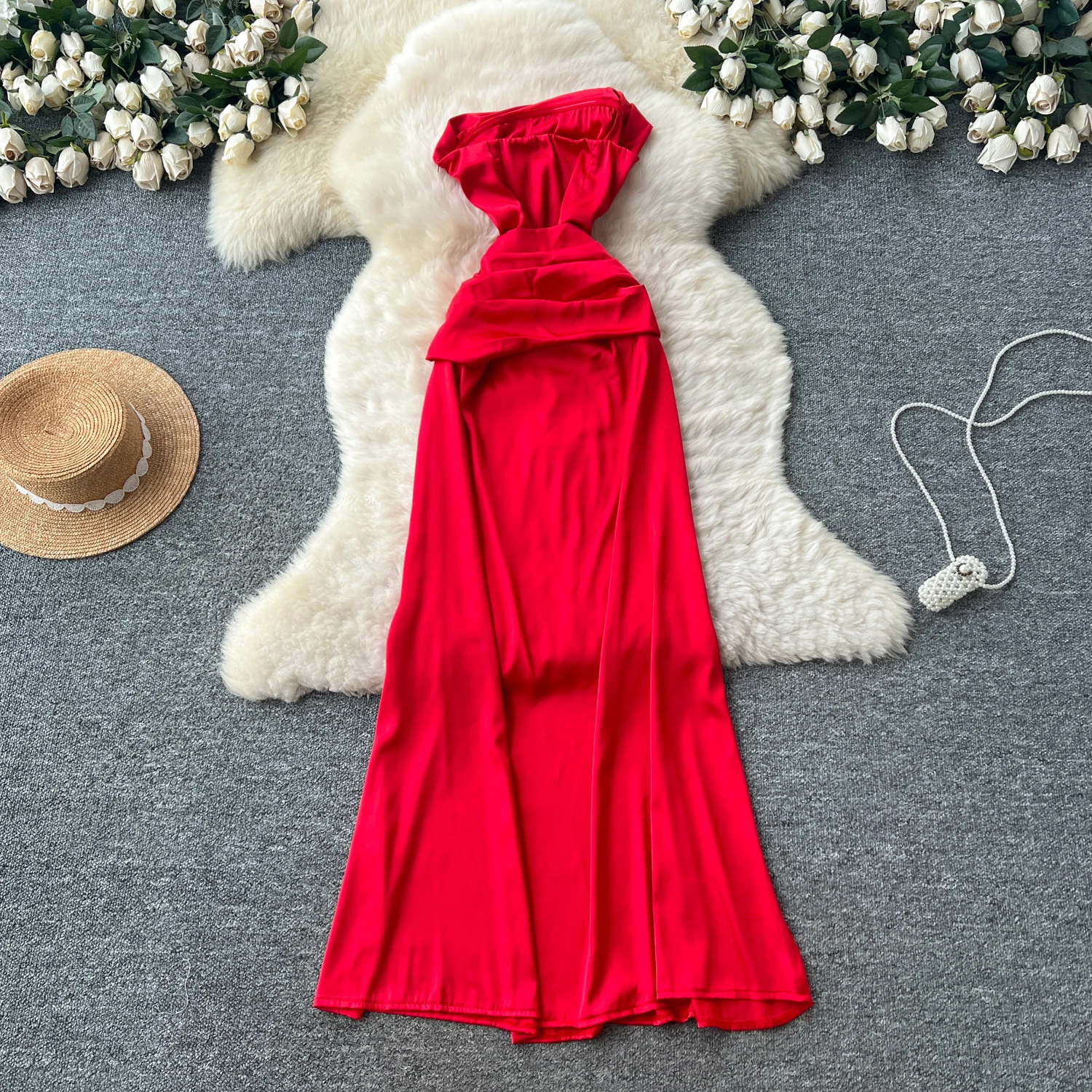 Chic vintage asymmetrical backless  solid slim Elegant Fairy korean fashion Boho Sundress women clothing Long dress