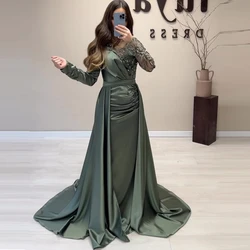 Customized Mermaid Robe De Soirée Custom Made Long Sleeves Satin Evening Gown Sequined Saudi Arabic Party Dress Prom Dresses