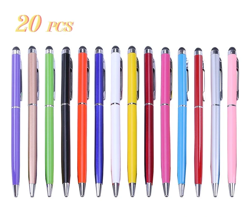 

20pcs 14-color Mini Universal Metal Ballpoint Pen Two-in-One Stylus Pen Text Engraving Custom Logo Office School Advertising Pen