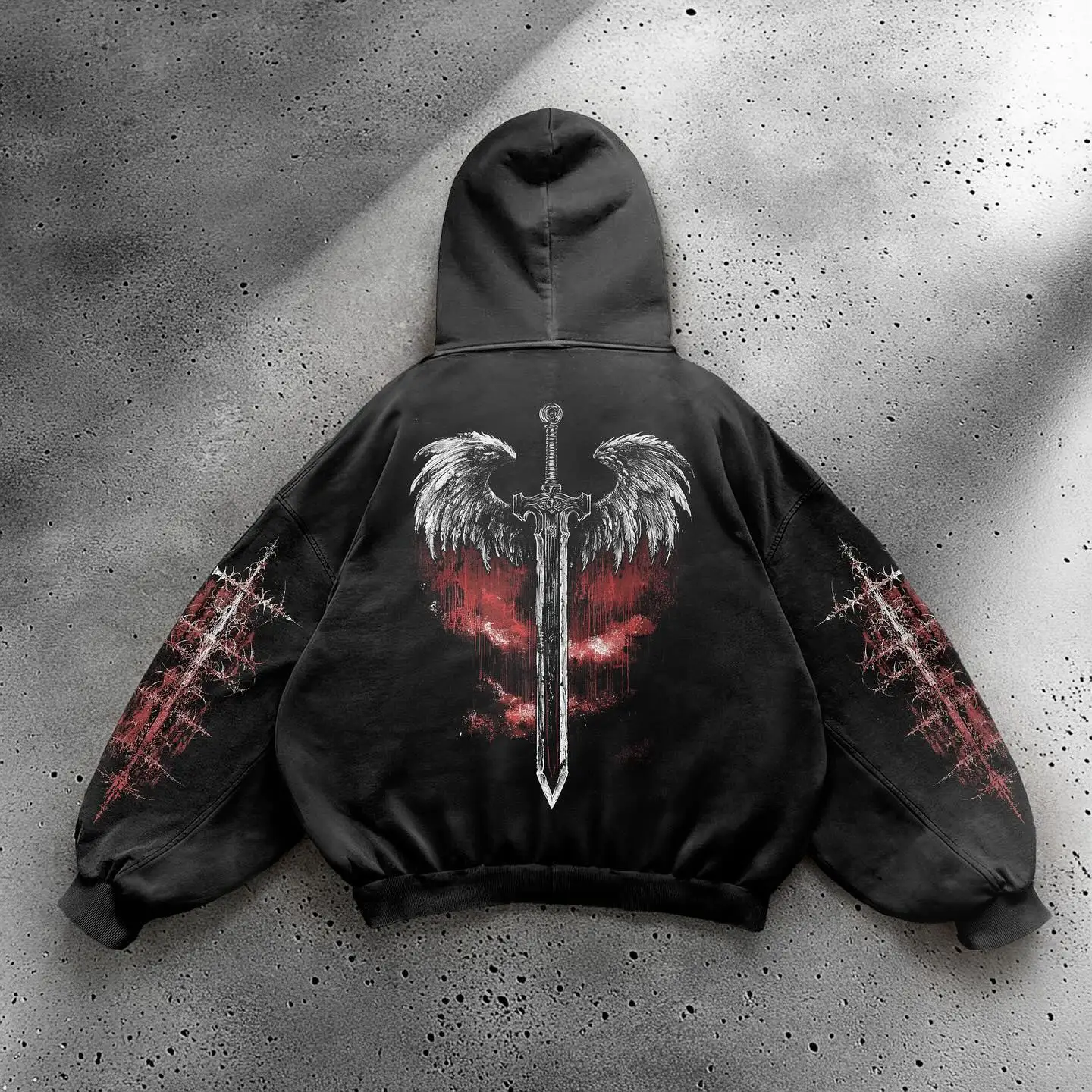 Harajuku y2k knight print design pattern black hoodie goth oversized hoodies women streetwear tops sweatshirt men clothing