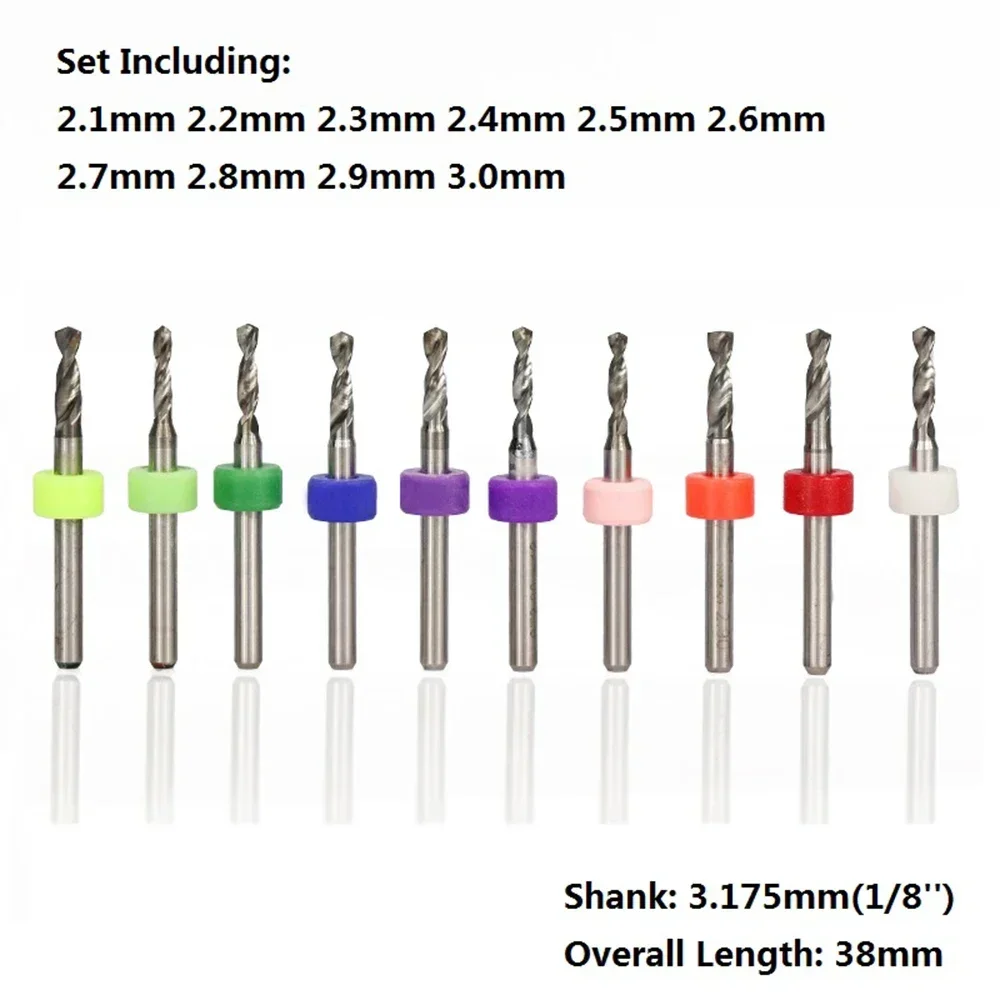 

10 pcs 0.25mm 3.175mm shank micro pcb drill set for punching the printing circuit board