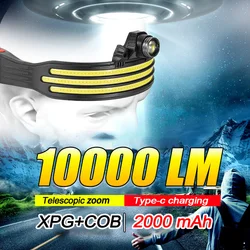 Upgraded 10000LM Rechargeable Headlamp Headlight XPG COB Head Flashlight Head Front Light Built in 2000mAh Battery