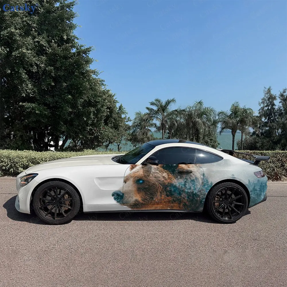 2pcs Forest Male Bear Car Side Wraps, Self-Adhesive PVC Waterproof & Scratch-Resistant Stickers, Car Accessory Gift