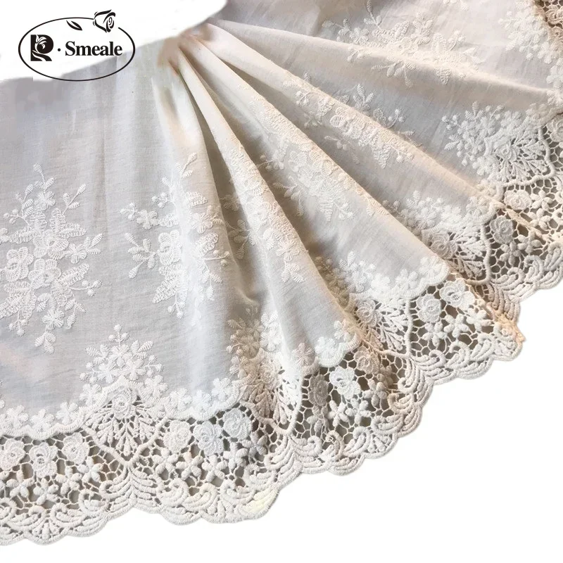 3yards/lot Beige White100% Cotton Embroidered Lace Fabrics, Women's Clothing Diy Lace Trim, Free Shipping RS1689