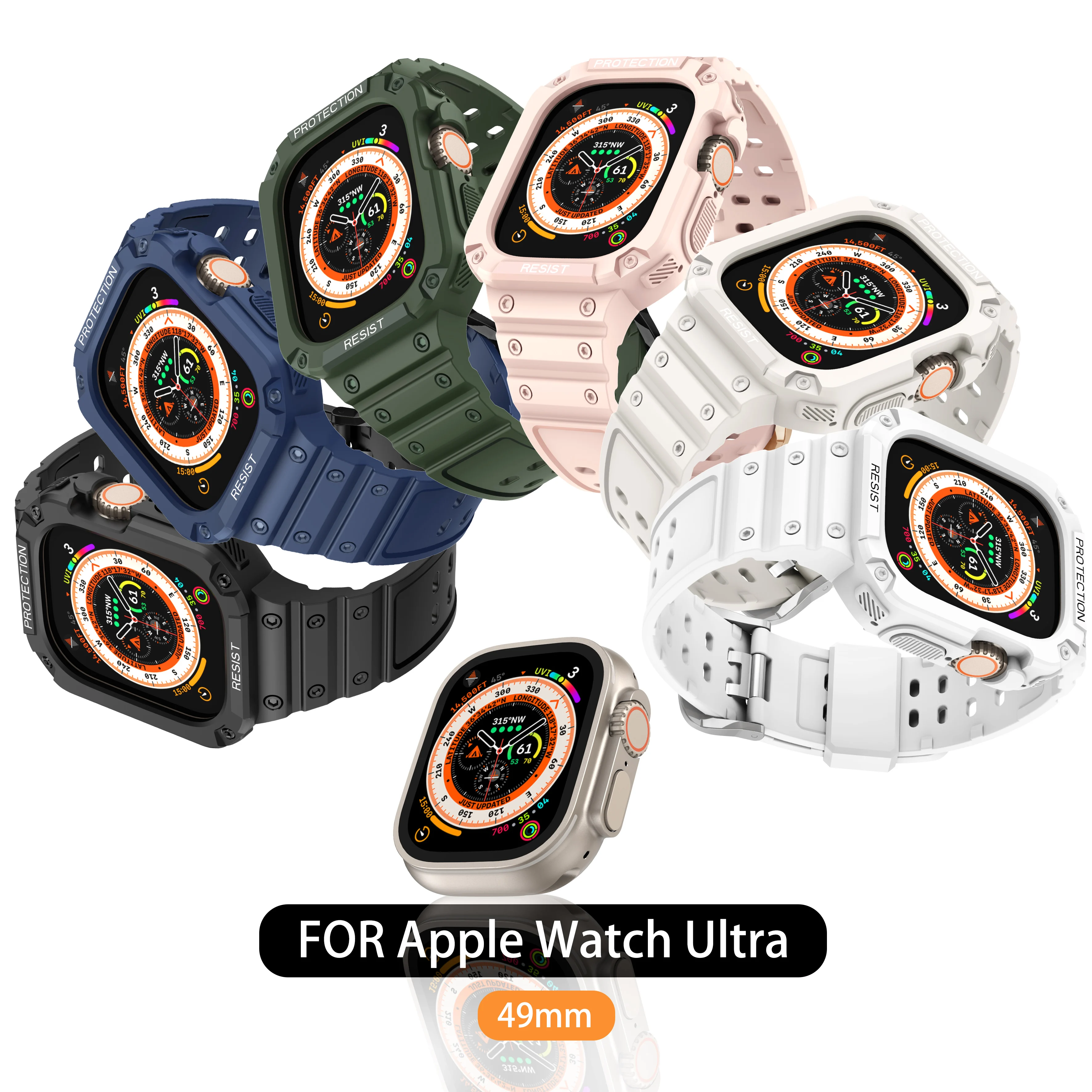 Tpu Horloge Band Voor Apple 8 Ultra 49Mm Tpu Geïntegreerde Horloge Band Effen Kleur Serie Polsband