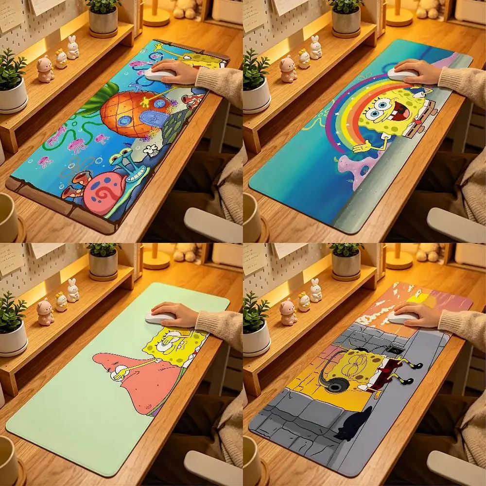Cute-S-spongebobS Anime Mouse Pad Computer Mat Deskpad Laptop Keyboard Mat Office Large Landscape Mousepad