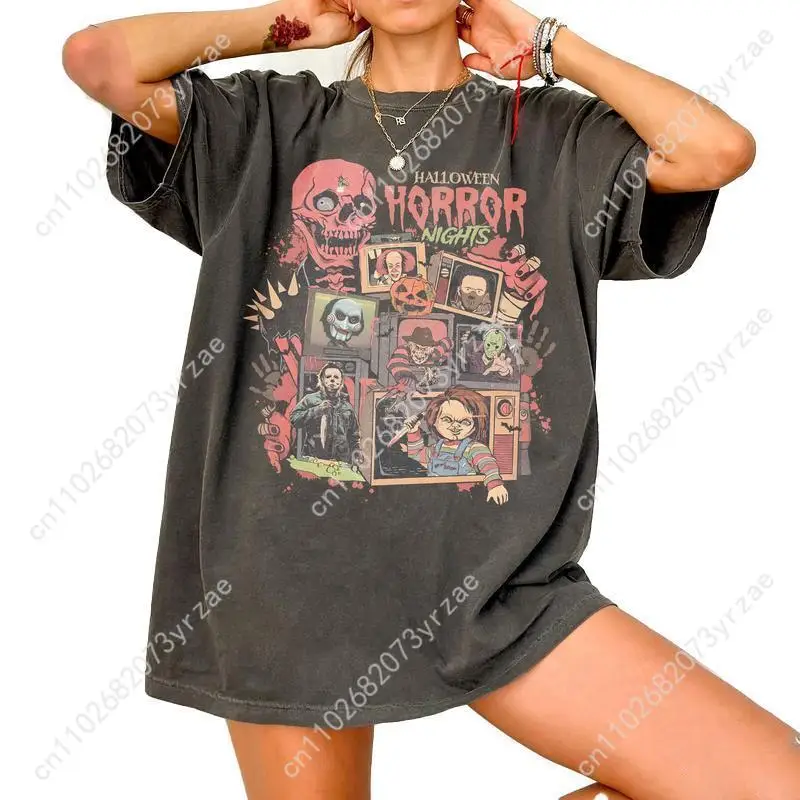 Halloween Horror Nächte Mann Frau Hohe Qualität Vintage T Shirt Baumwolle Kurzen Ärmeln Mode T-shirt Weiche Atmungsaktive Tops