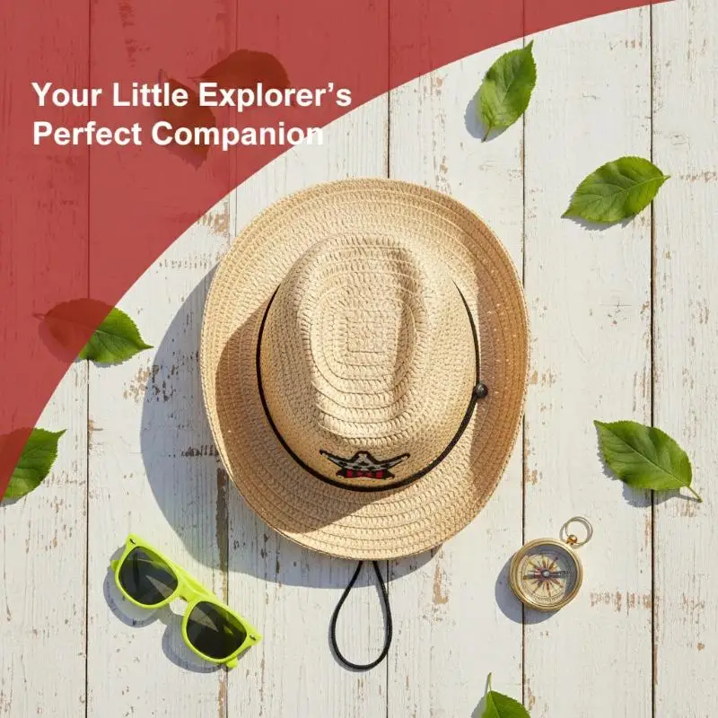 Western Style Kids Cowboy Hat Sun Protective Straw Wide Brim Hat for Fishing Camping Hiking