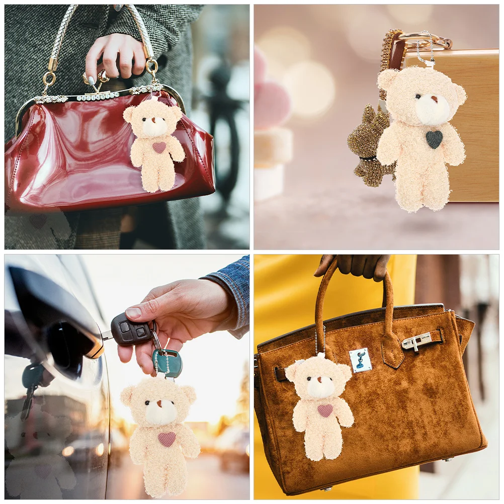 

2pcs Stuffed Animal Keychain Charm Bear Pendant For Bag Backpack Handbag Car Key Ring Decor Pp Cotton Hanging Ornament