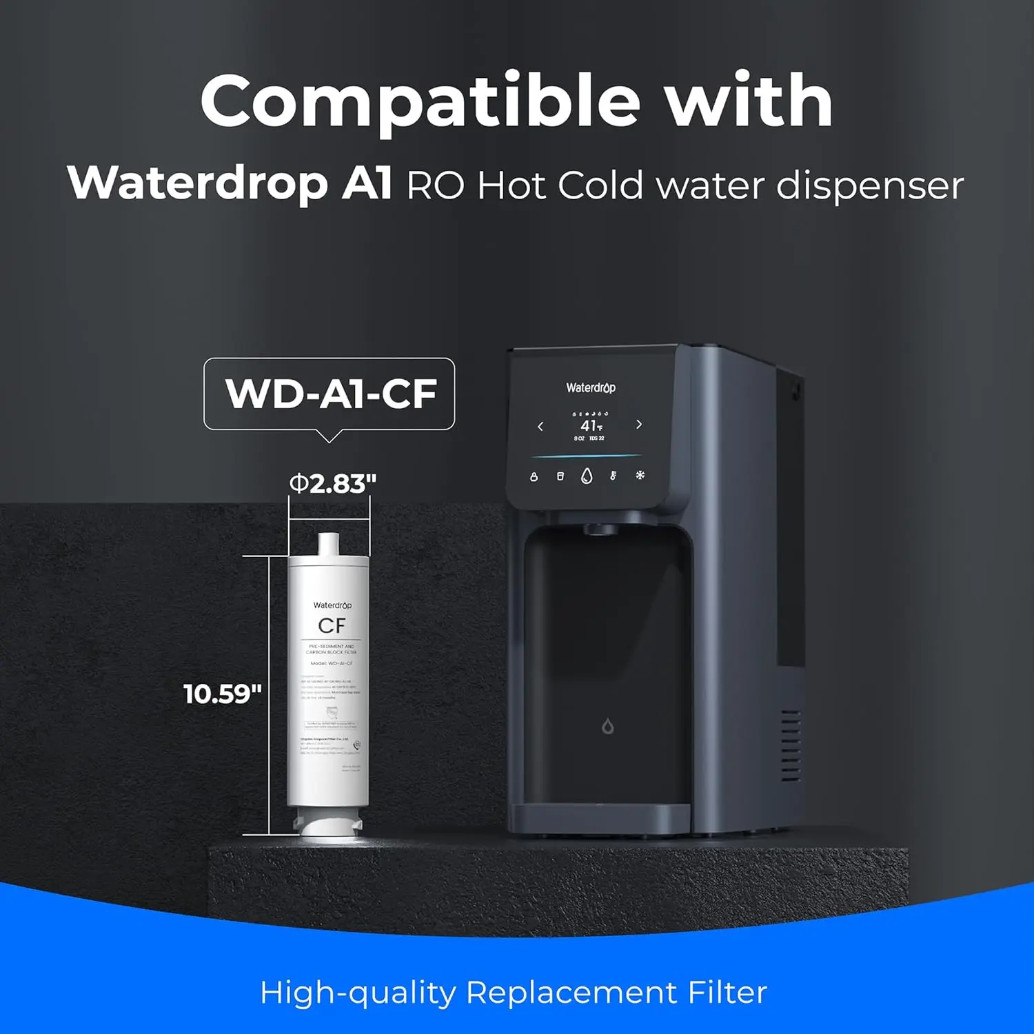 Waterdrop WD-A1-CF フィルター、WD-A1 カウンタートップ逆浸透温水および冷水ディスペンサーの交換用、6 か月の寿命