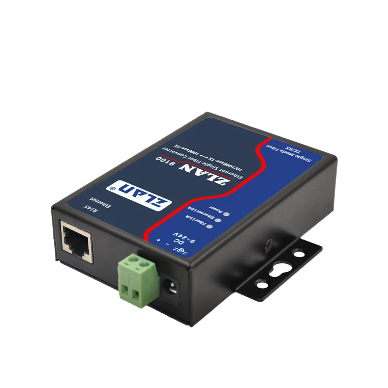 Transceiver Optik Ethernet 100M Kelas Industri Mode Tunggal Serat Tunggal Port Optik Tegangan Lebar ke Port Jaringan ZLAN9100