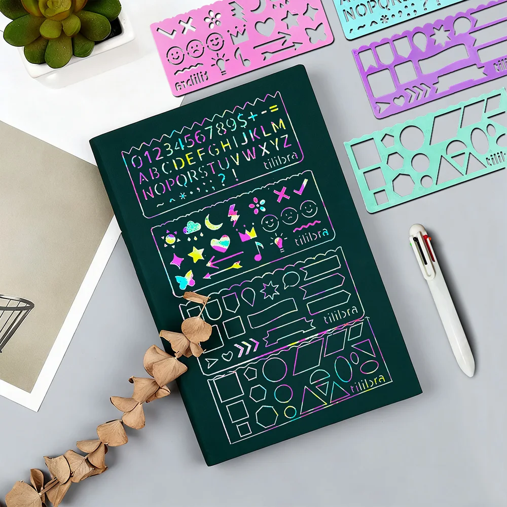 مجموعة استنسل رسم مكونة من 13 قطعة للطلاب، قوالب استنسل رسم بلاستيكية لمشاريع فنية مدرسية للحرف اليدوية، مجلة #6