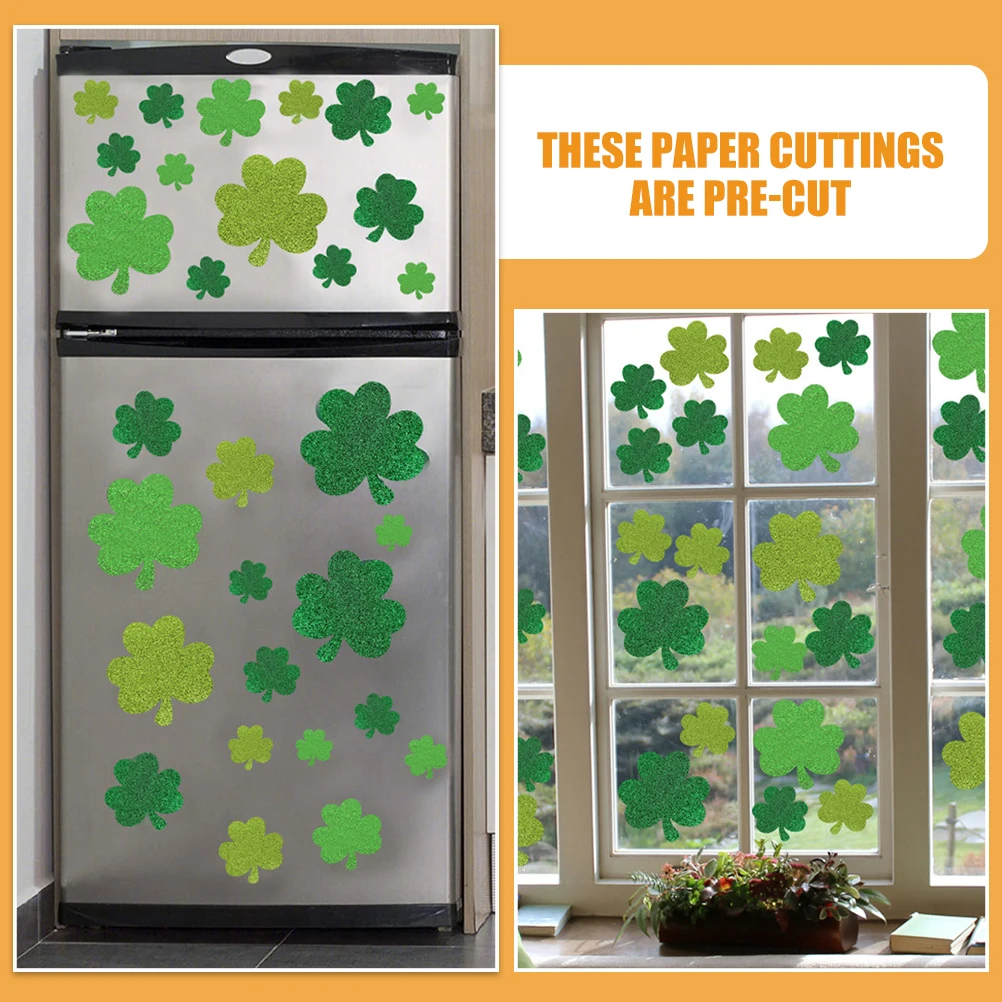 

45 Pcs Paper Cutout Wall Art Clover Stickers Decorations Shamrock Cutouts for Bulletin Board