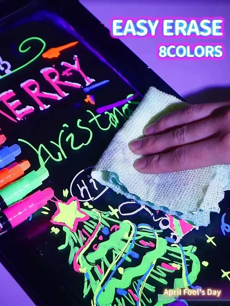 8 Stück abwaschbare Flüssigkreidemarker, Neon-Kreidestifte für Tafel, Glas, Fenster, Auto- und Kneipenschilder, Nass abwischbar, Meißelspitze – Detail 2