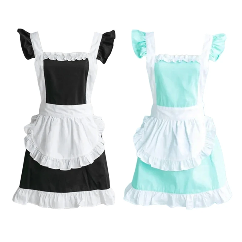 Ruffled Maid Cosplay Apron for Women Hallowen Princess Maid Apron with Pocket