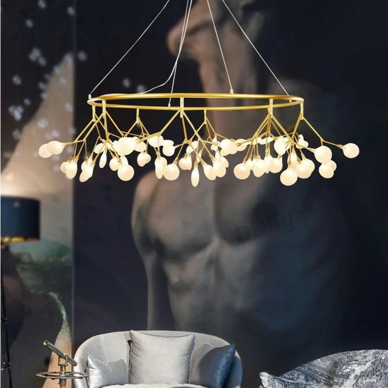 New Hot Sale Nordic Romantic Hanging Living Room Chandelier Light Modern Kitchen Firefly Pendant Lamp Round Chandelier Lighting