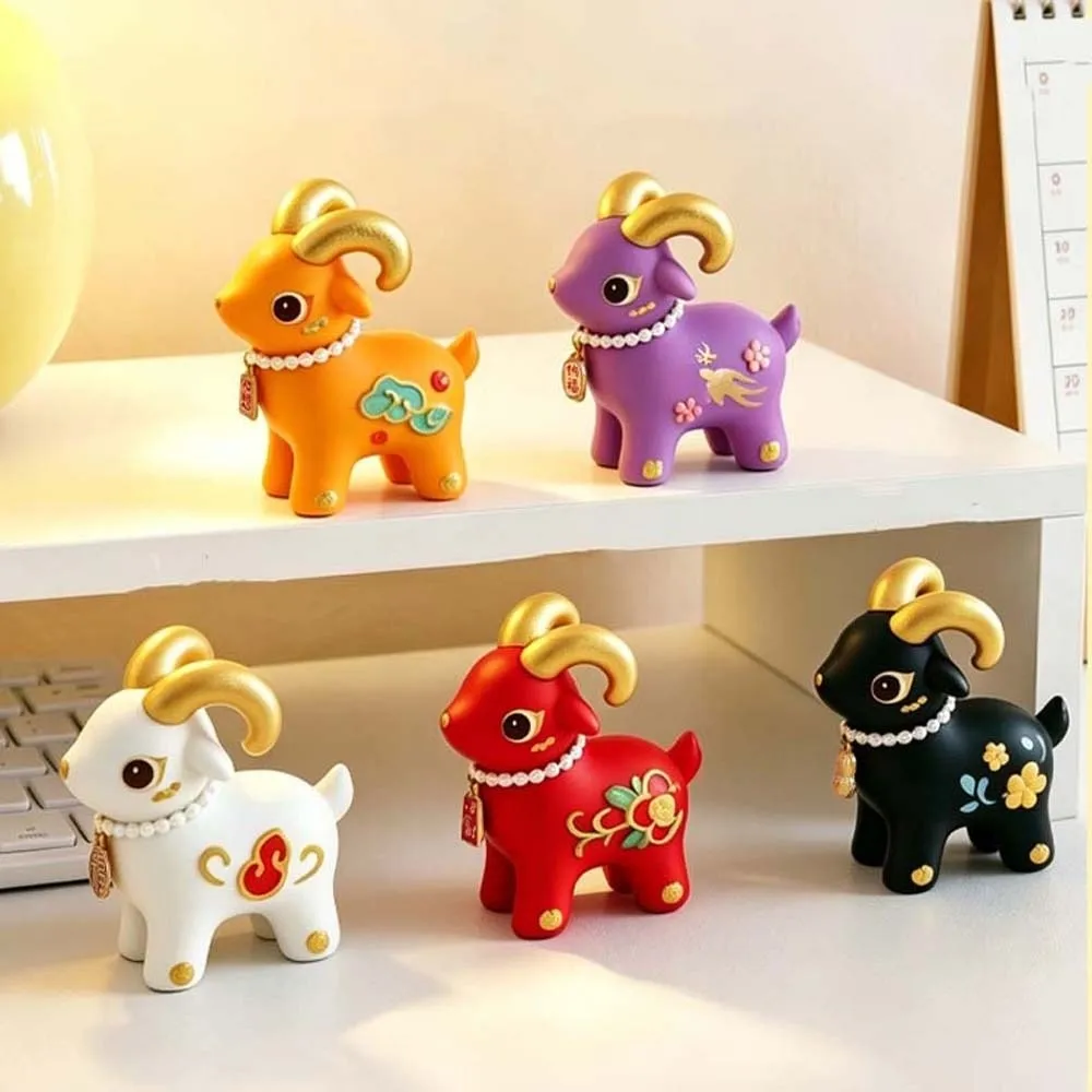 Resin Material Miniature Sheep Figurine Golden Horns Compact Size New Year Ornament Chubby Outline Eco-friendly Paint