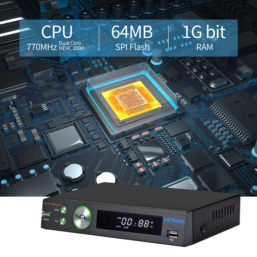 GTMEDIA V8 Turbo DVB-S2/T2/Cable/J. 83b спутниковый ресивер, WIFI,H.265, поддержка разъема для карт CA, Youtube,multi-room,TDT HD Spain